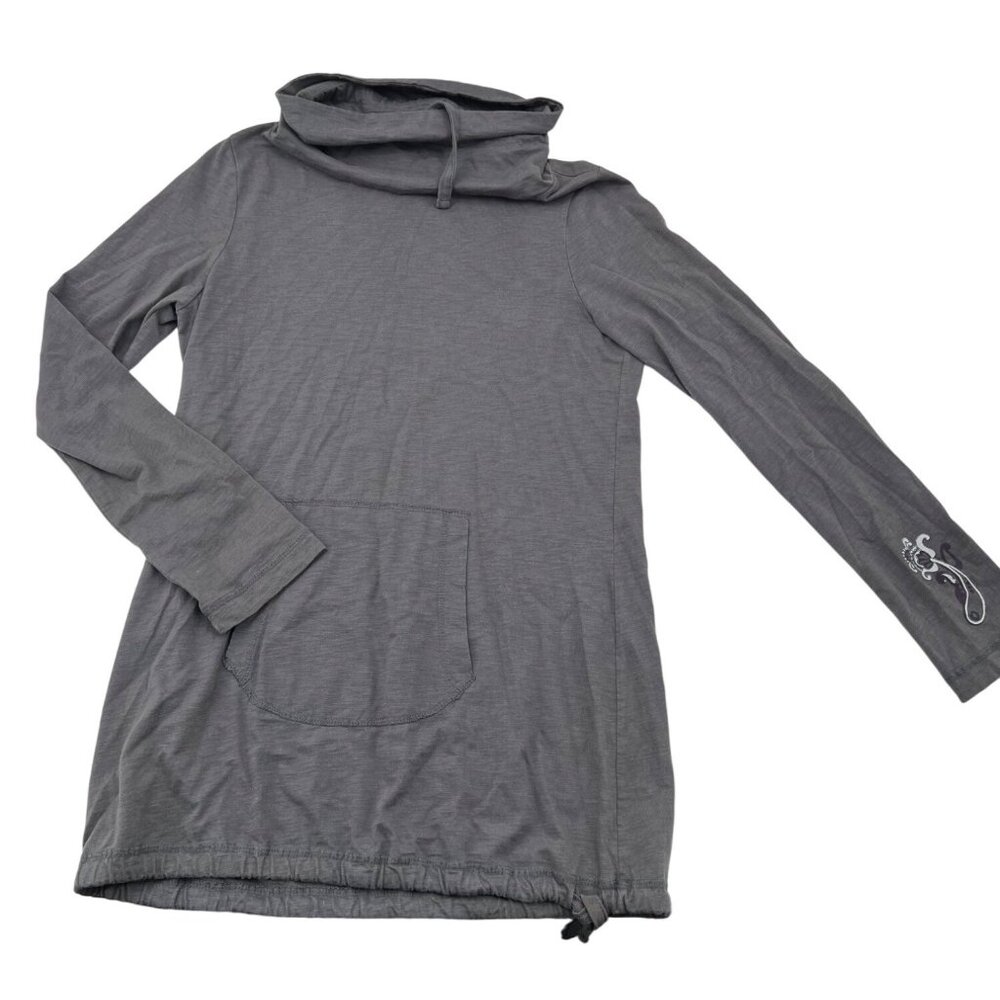 Prana Gray Organic Cotton Long Sleeve Cowl Neck Tunic With Front Pocket & Adjust